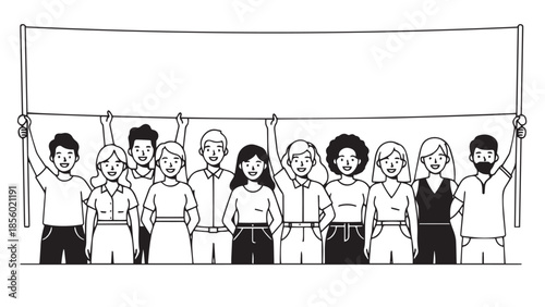 Group Holding Large Blank Banner for Public Rally Solidarity and Community Message