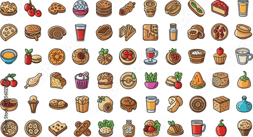 Colorful food icons for culinary designs and presentations