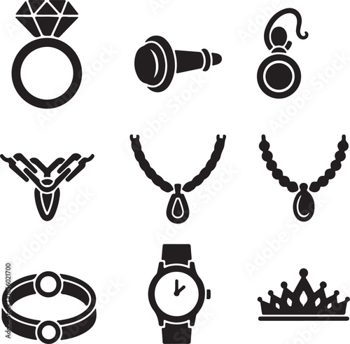 Set of black silver and white earrings vector icons