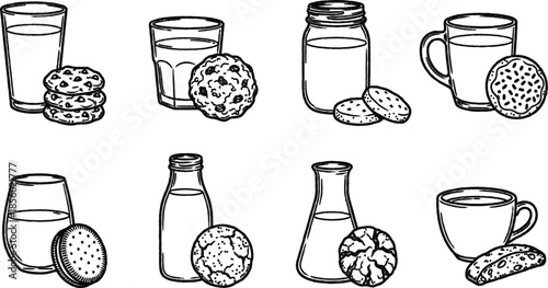 Assorted cookies with various beverages illustrations