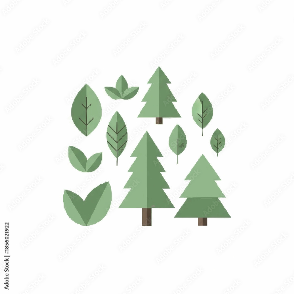 Fototapeta premium Flat design vector illustrations of trees and leaves representing nature and environmental concepts