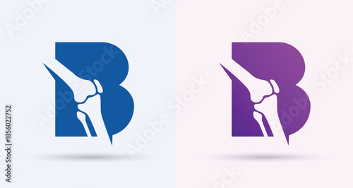 Letter B knee joint orthopedic monogram logo medical bone clinic physiotherapy health icon
