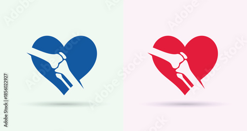 Heart knee joint orthopedic logo wellness care love health clinic bone therapy icon
