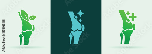 Knee joint leaf medical logo orthopedic bone health therapy clinic wellness icon
