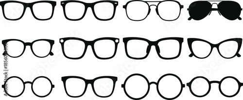 Collection of various eyeglass frames in black and white