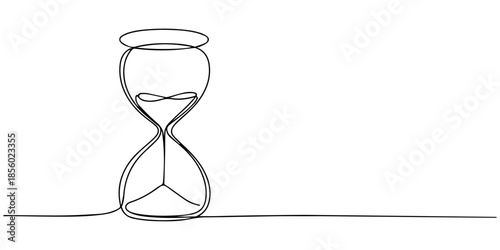 One continuous line drawing of hourglass timer. Sand glass timer tractor outline drawing illustration, Sand timer hourglass continuous single line minimalist contour.One line hourglass drawing simple.