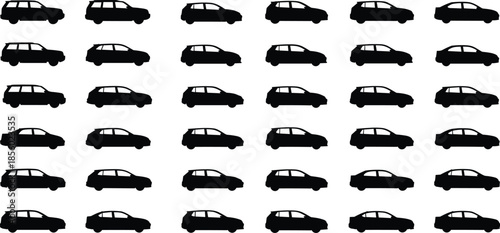 Multiple cars in a variety of silhouettes on white