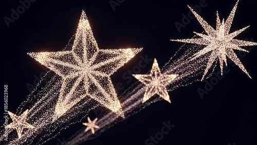 Sparkling golden stars shining brightly in the dark night sky