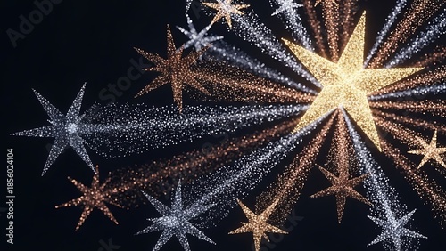 Vibrant starburst lights shining brightly in dark space