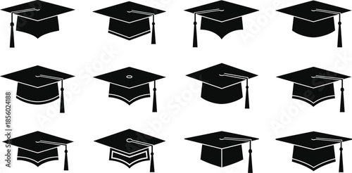 Graduation caps icons in various orientations