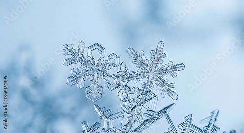 Φωτογραφία Delicate snowflakes on frosty winter morning closeup