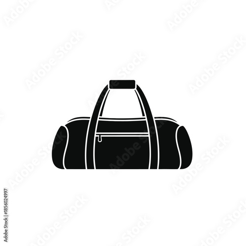 Gym duffel bag silhouette icon, fitness and travel sports bag isolated on white background.