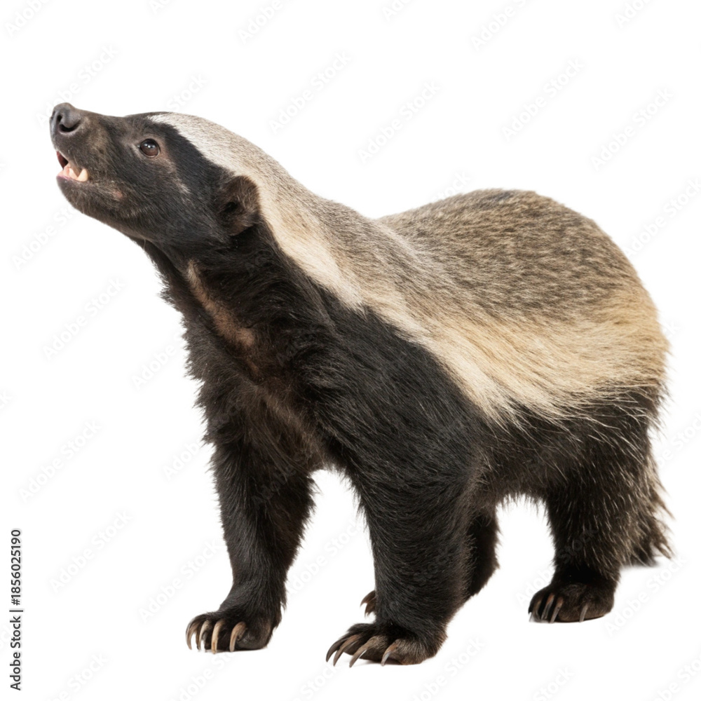 Fototapeta premium Wild Honey Badger Isolated on White Background