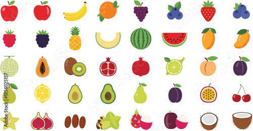 Vibrant fruit icons for healthy eating and nutrition concepts