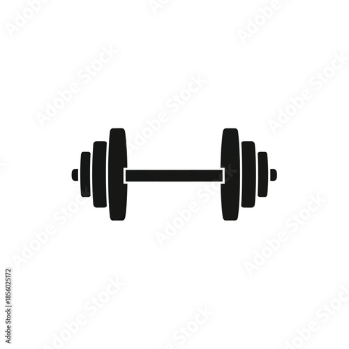 Barbell dumbbell icon silhouette isolated on white background, fitness and gym weightlifting equipment vector