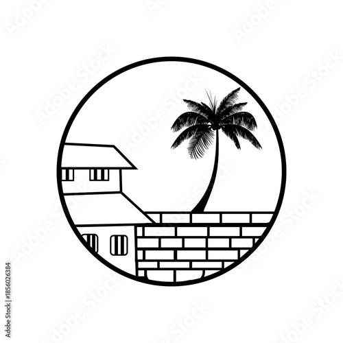 Black and White Tropical Home Landscape Badge for Travel and Real Estate
