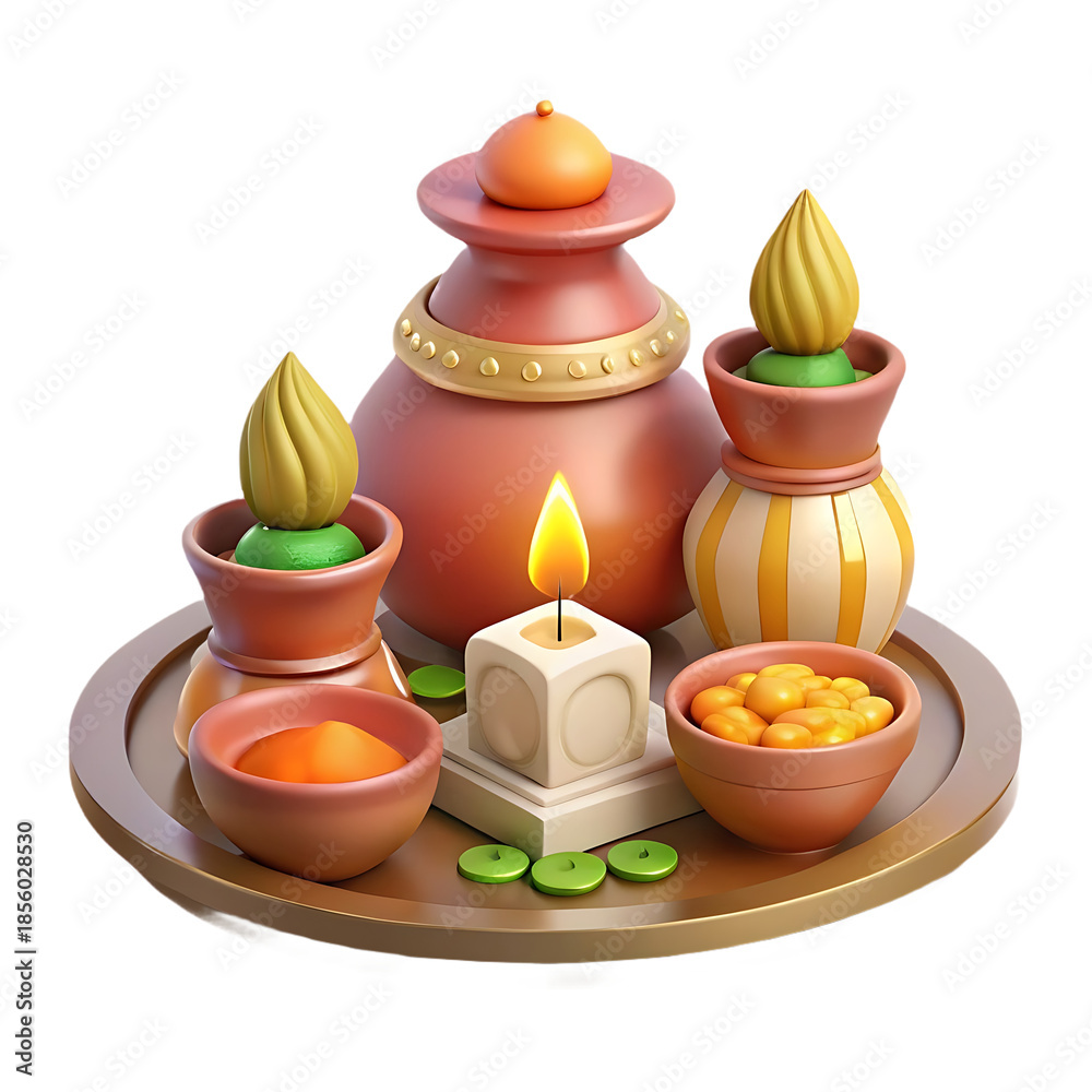 Fototapeta premium Vibrant Diwali celebration setup with traditional Indian diyas and decorations