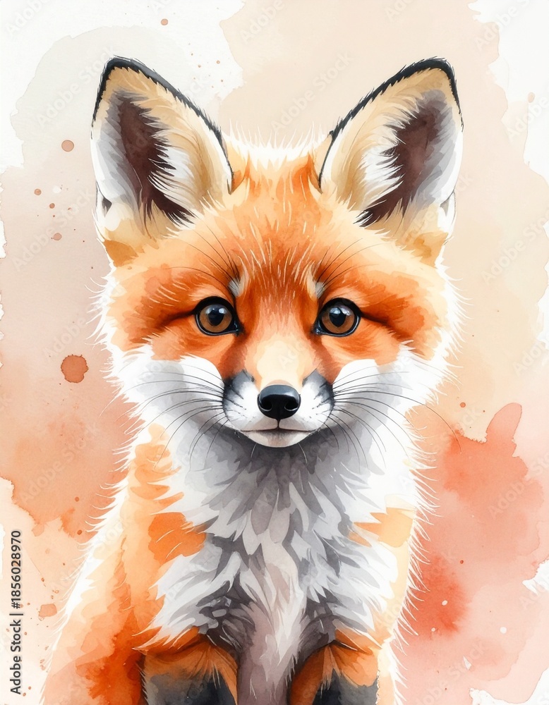 Obraz premium Süßes Baby-Fuchs – Aquarell Porträt