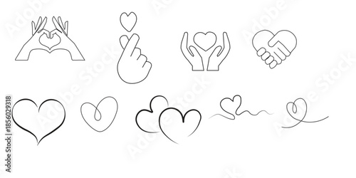 Hand drawn heart designs and alphabet