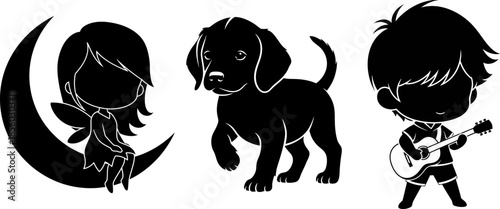 Chibi griffin cub silhouette with wings sitting cute mythical
