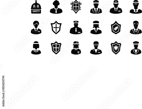 security, personnel, icons, shields, safety, protection, guards, police, military, law, enforcement, defense, shield, emblem, logo, symbol, graphic, illustration, vector, black, white, clip, art, imag