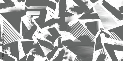 An energetic seamless geometric pattern with triangles and abstract shapes in a stylish urban grunge style