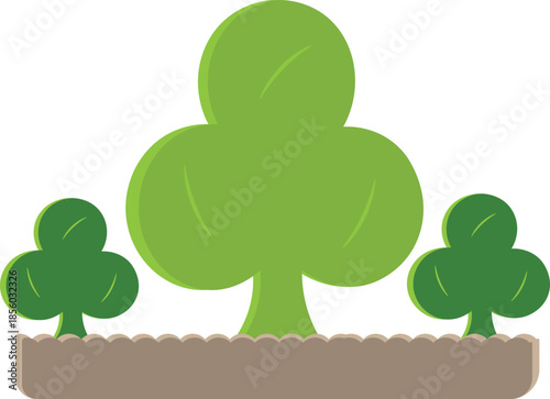Three green clover trees
