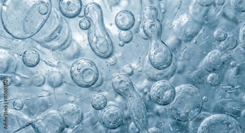 Photos Stunning blue gel bubbles floating in clear liquid substance
