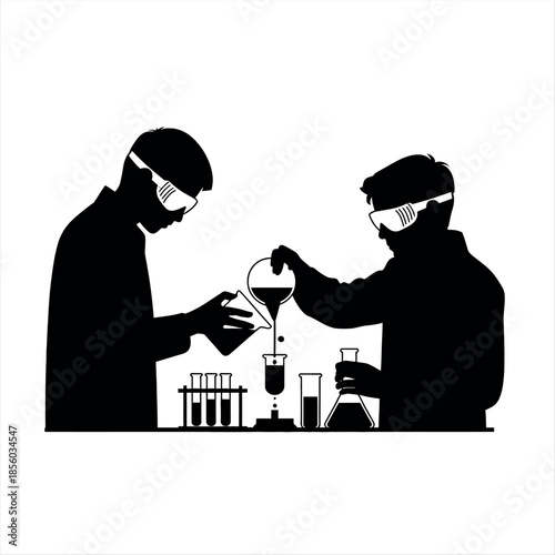 Scientists conducting an experiment in a laboratory setting. Vector