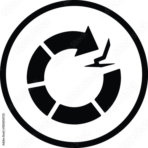 Silhouette broken circular arrow cycle icon representing error or disruption Vector Illustration