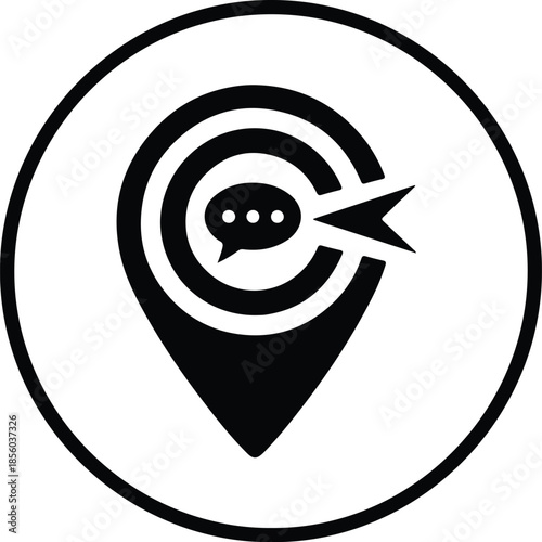 Silhouette Pin Location Map Marker with Target and Speech Bubble Message Vector Illustration