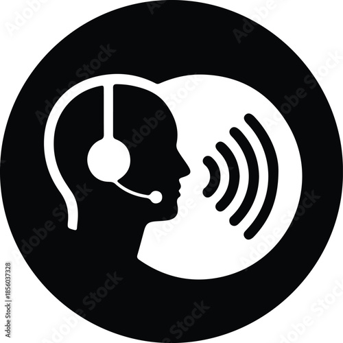 Silhouette profile head with headset and sound waves for communication service concept Vector Illustration