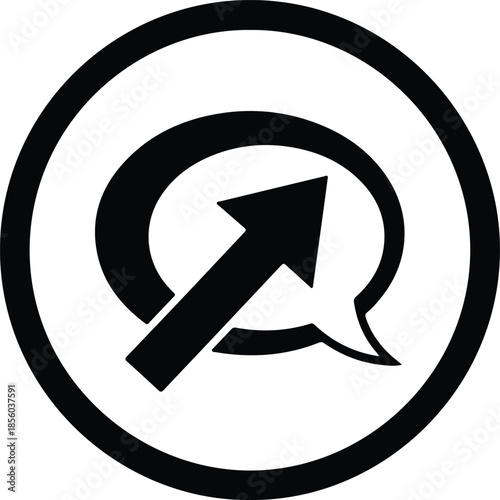 Silhouette Speech Bubble with Upward Arrow Inside Target Circle Vector Illustration