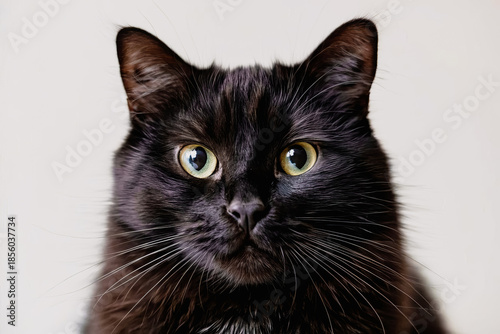 Stunning black cat with intense golden eyes and soft fur looking at camera