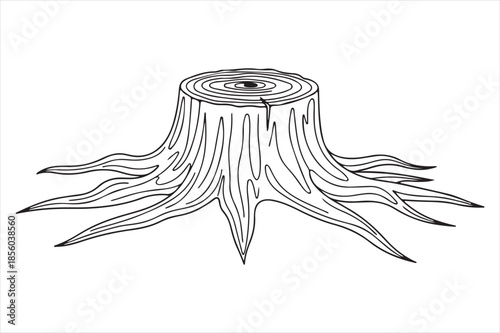 Illustrated tree stump with roots