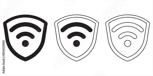Shield icons with wireless symbols