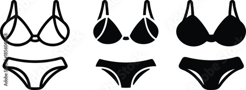 Professional Womens Underwear Lingerie and Intimate Apparel Clothing Fashion Design Vector Silhouette and Pictogram Icon Set.eps