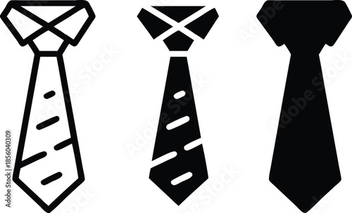 Professional formal necktie and shirt collar fashion accessories for business office wear and corporate style Vector Silhouette and Pictogram Icon Set.eps