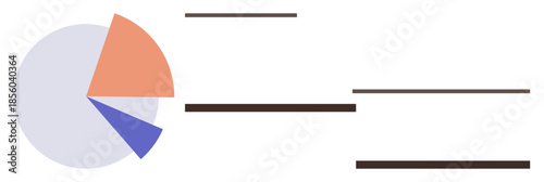 Pie chart with three colored sections and accompanying horizontal bars. Ideal for data visualization, business analytics, comparison, presentation, research, teaching, simple flat metaphor
