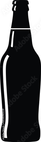 Black silhouette of a classic glass bottle, commonly used for beverages like beer or soda, depicted with a simple, clean design and subtle white highlights.