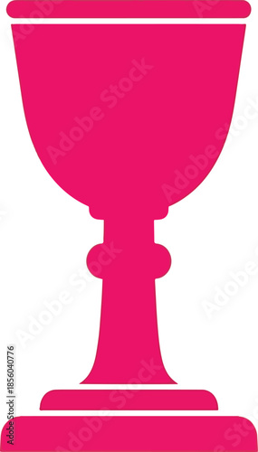 A vibrant pink goblet with a classic design, featuring a wide bowl and a decorative stem on a sturdy base, presented as a clean graphic.