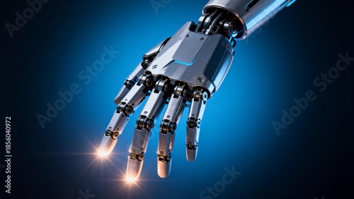 Robot hand with glowing fingertips