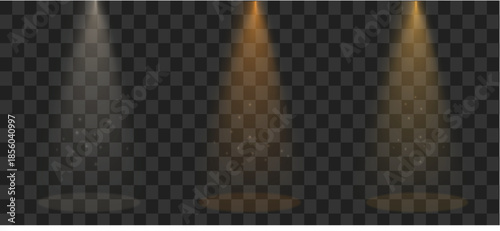 Shiny Light Flare Sparkle and Golden Spotlight Beam Effect, Transparent Overlay Background