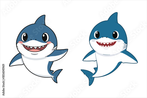 Two cartoon sharks smiling