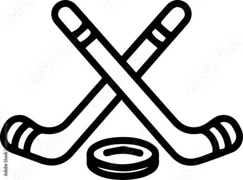 Hockey Icon: Illustrative hockey sticks crossed above a puck, representing sportsmanship and action.