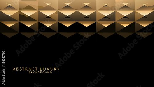 Geometric golden triangles create an abstract luxury background on a dark surface