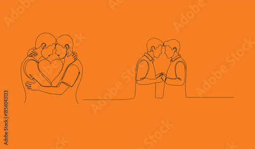 Hand drawn couple line art vector illustration. Man kiss sketch. Happy together. Lovers outline drawing. Love concept.