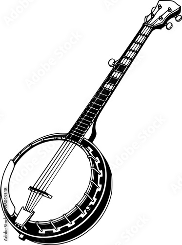 banjo line art silhouette vector illustration
