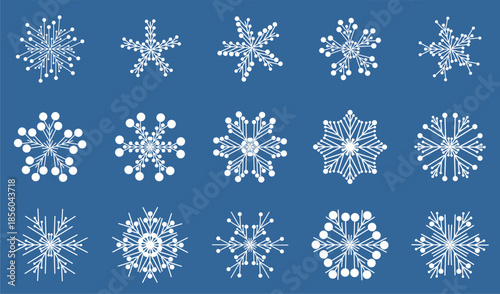 various snowflake patterns to complement the winter background isolated blue background, vector
