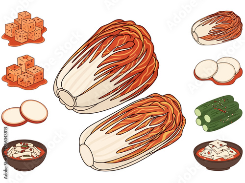 Fresh Ingredients for Traditional Fermented Cabbage Dish Collection Artistic Representation